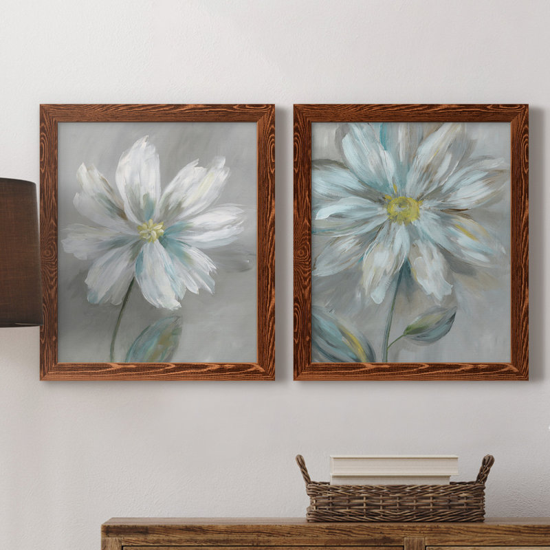 Simple Flower I - Ensemble de 2 reproductions d'art, H 20 po x l 17 po x P 1 po, Toile avec cadre érable, Pas de tapis