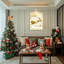 «Golden Reindeer Sleigh Holiday Splendor», reproduction d'art sur toile tendue sur toile, célébrant dans un style doré pour les décorations de Noël-121097059