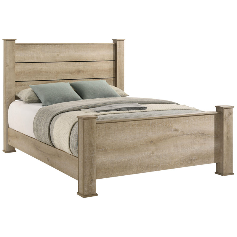 Structure de lit grand avec ton chêne vieilli, conception à panneaux, lit à panneaux durable et durable, placage à gratter, ajout de chambre à coucher classique
