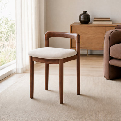 Solid Oak Vanity Stool with Upholstered Seat