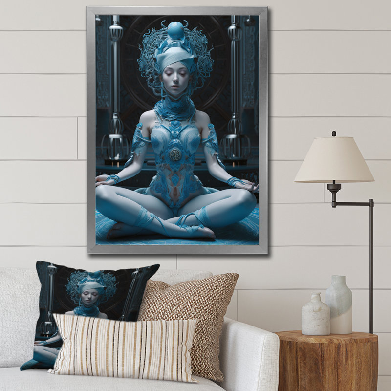 «Blue Yogini Meditation Spiritual Grace» sur toile, H 32 po x l 16 po x P 1 po, Cadre simple argenté