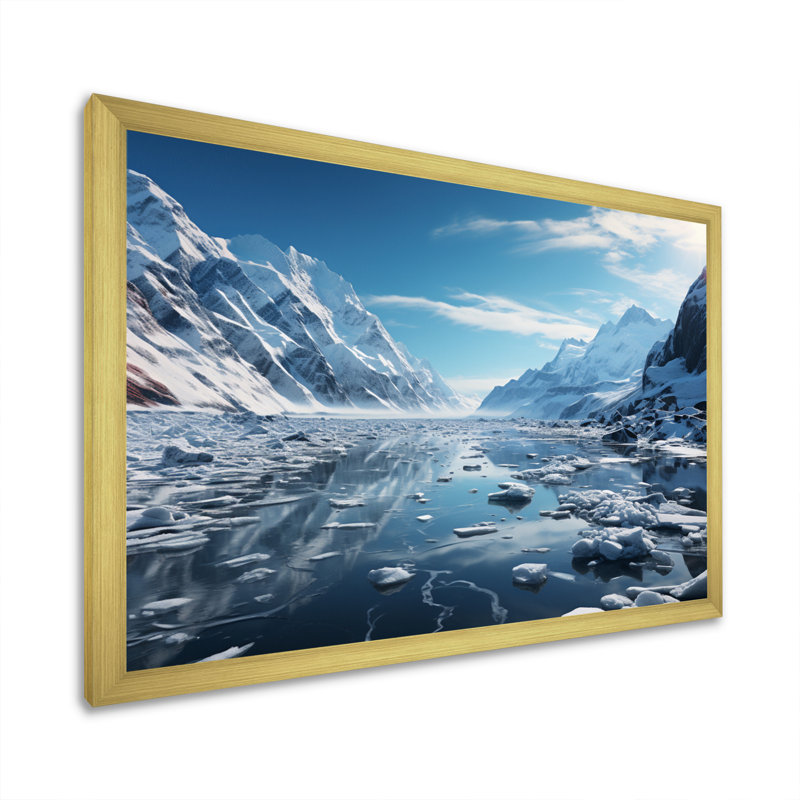 Bensky " Blue Glacier Frozen Eternity ", Cadre doré à une seule photo, H 30 po x l 40 po x P 1,5 po