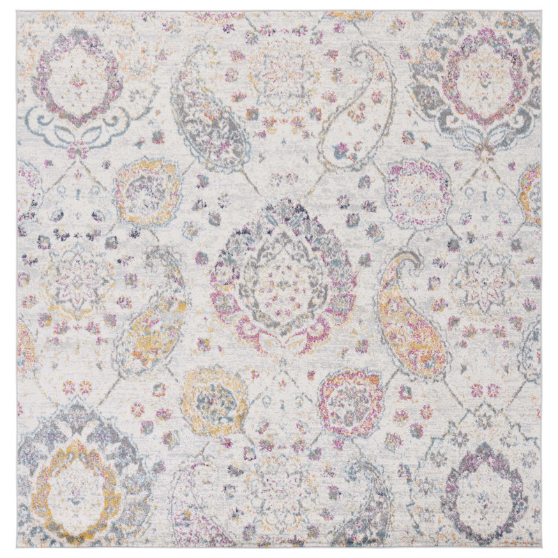 Felty Paisley Area Rug, Square 6'7", Gold/Gray