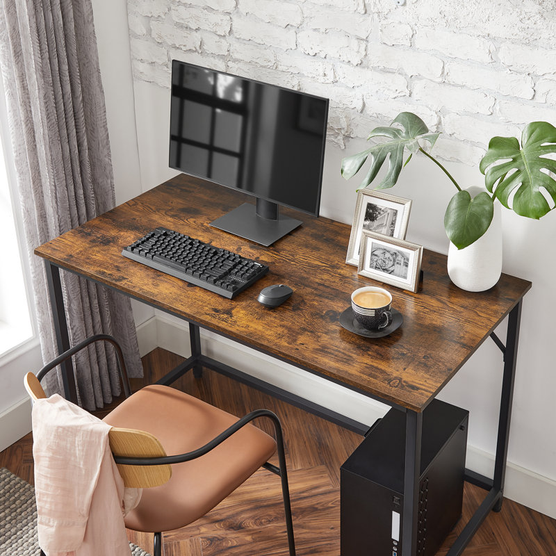 Alaeyah Metal Base Computer Desk, Brown, Black