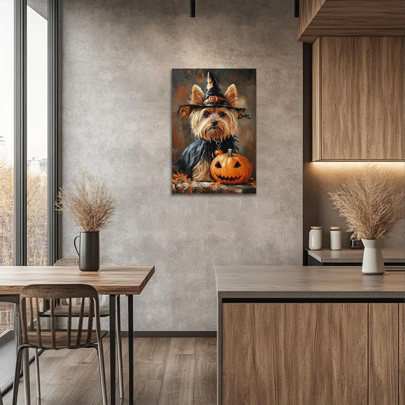 Art mural d'Halloween encadré - sorcière et citrouille d'Halloween, décoration murale d'Halloween rétro, reproduction d'art sur toile tendue prête à être accrochée 18 po x 24 po