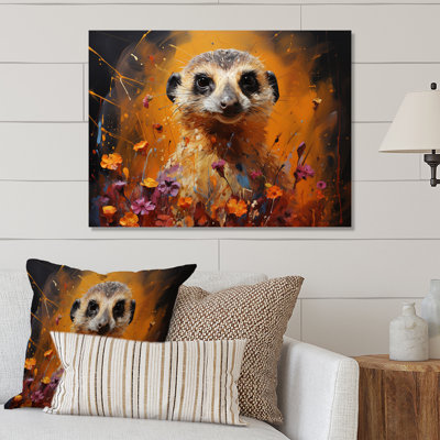Suricate brun, prairie florale II - art mural en métal Meercat MT135263
