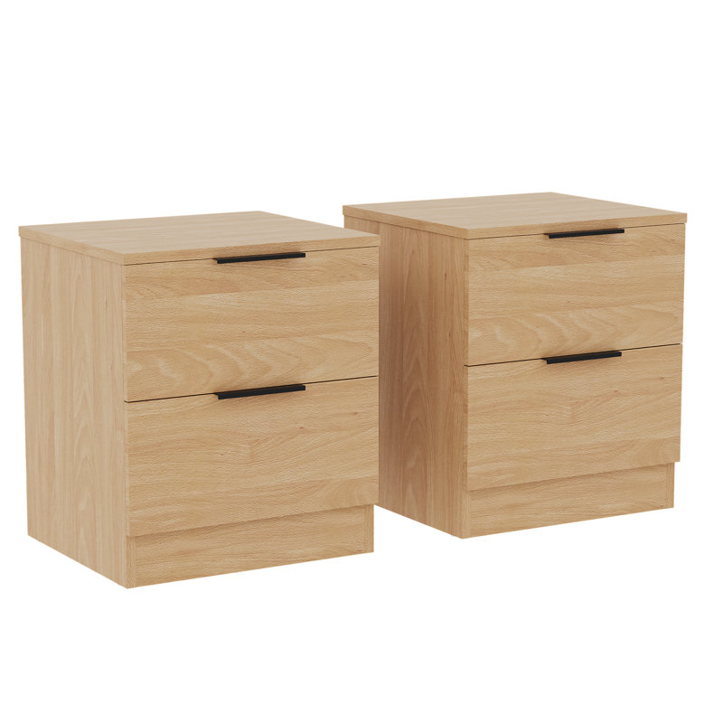 Tasheeka 2 Drawer Bedside Chest Modern Bedroom Nightstand Set Of 2, Pine