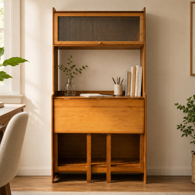 Mirlova Bamboo Folding Desk with Storage Cabinet for Small Spaces