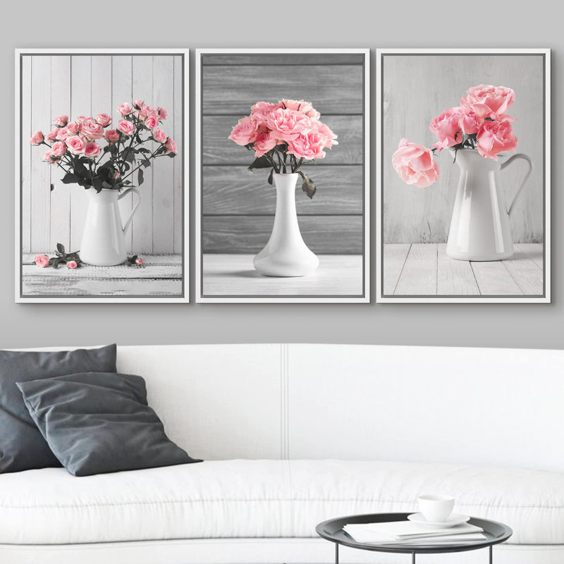 Duotone rose rose plante vases à fleurs nature sauvage photographie Art moderne décoration florale, H 36 po x l 72 po