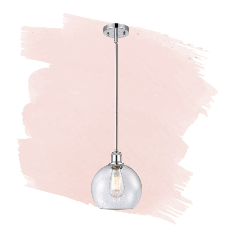 Luminaire suspendu en forme de globe à 1 lumière Anchondo, Chrome poli, Ampoule DEL rétro de 3,5 watts, Blanc mat à bulles