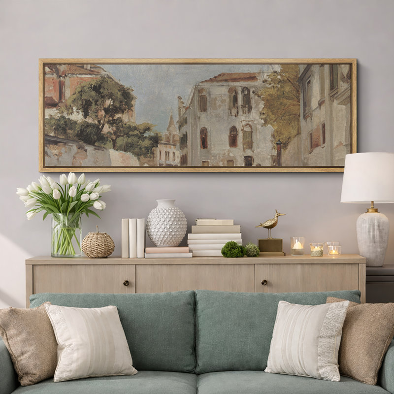 «Rustic Countryside Venetian Canal Scene», reproduction d'art sur toile, H 20 po x l 60 po, Naturel