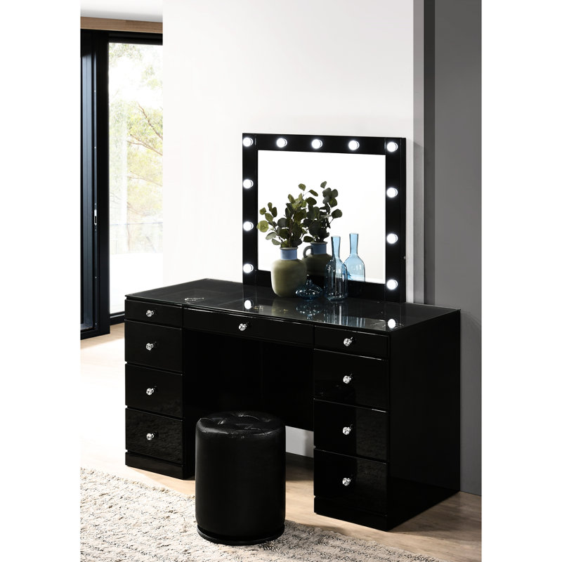 Tabouret de meuble-lavabo rond rond contemporain pivotant de 16,7 po de hauteur, accessoire de mobilier de chambre noir, profondeur de 13,8 po
