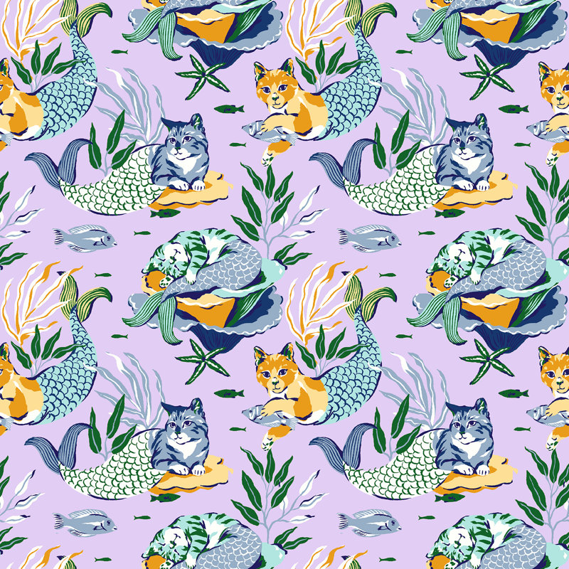 Papier peint adhésif Meowing Mermaids, Lavande