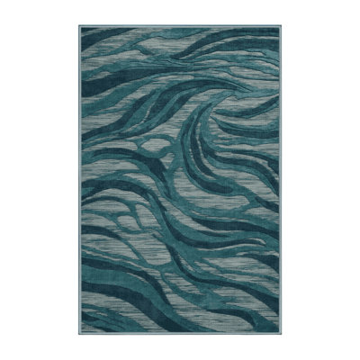 Washable Ocean teals Nautical Area Rug