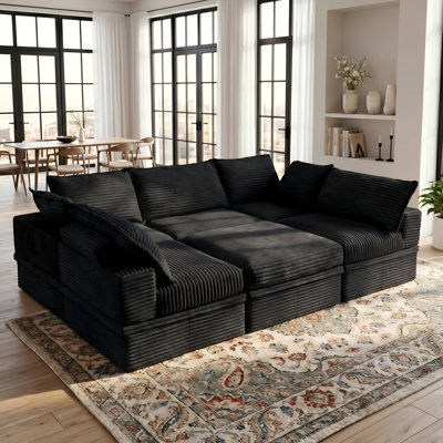 Boneless 107" Modular Sectional Sofa, 6-Piece Convertible Sofa Bed, U-shaped/L-shaped Sleeper Sofa With Underseat Storage & Ottoman For Living Room