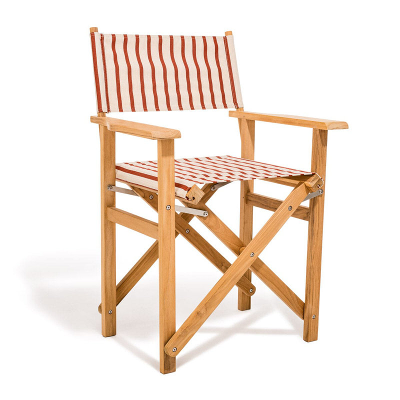 Directors Chair Table, Red/White Striped/Natural Wood