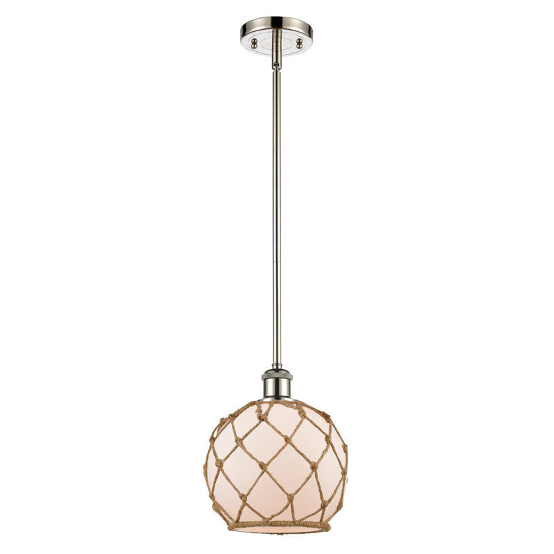 Luminaire suspendu sphère 1 lumière Tobey, Blanc / Brun, H 10 pi x l 8 po x P 8 po, Nickel poli