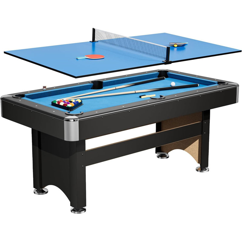 Table de billard et de ping-pong 6 pieds - Table multi-jeux 2-en-1 avec accessoires, structure durable pour les loisirs en famille et les salles de jeux