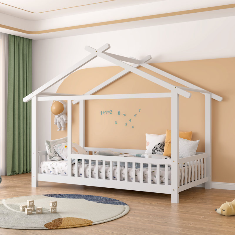 Andry Solid Wood Canopy Bed Kids Bed, Twin, White