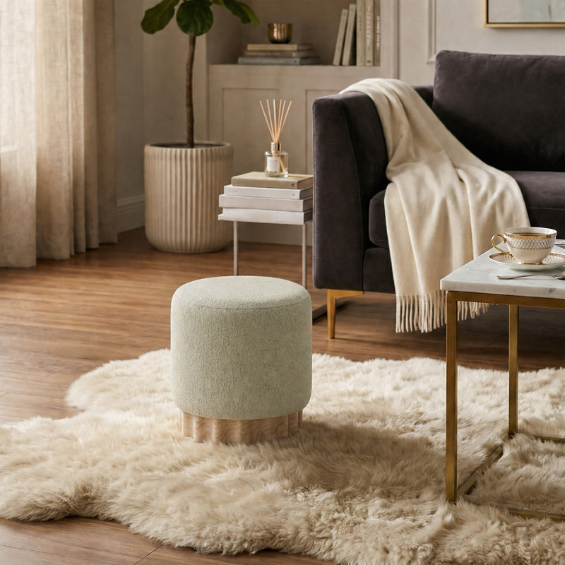 Repose-pieds rond en polyester Willner , Taupe