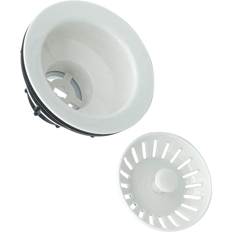White ABS Plastic Kitchen Sink Basket Strainer with Rubber Stopper
