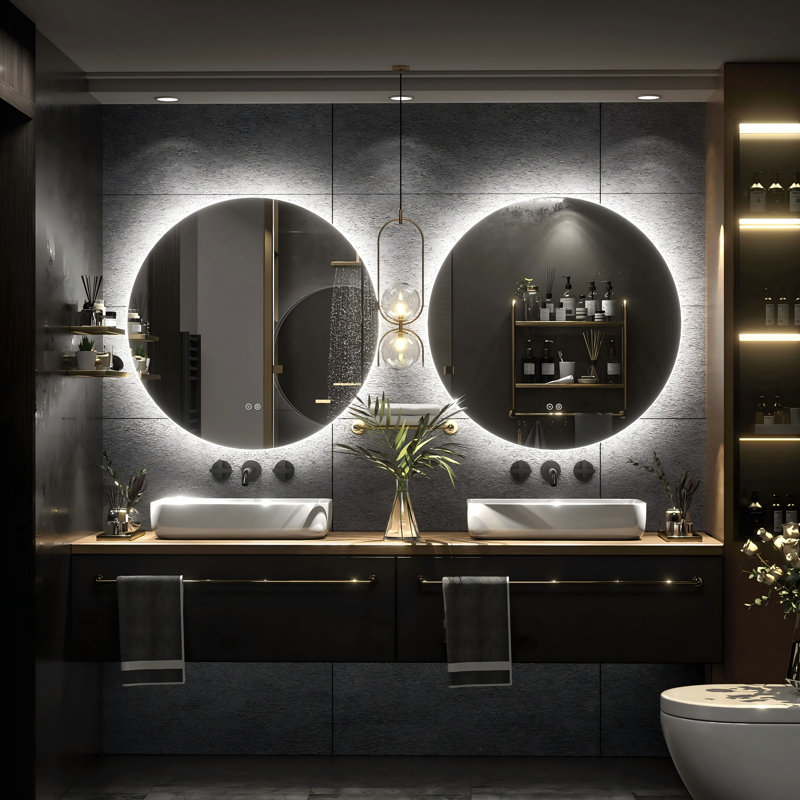 Miroir de salle de bain mural en verre trempé Molly, Rond, 24 po x 24 po 