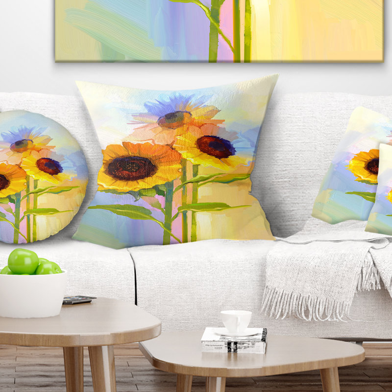 Coussin jaune à motif floral et feuilles vertes, 16 po x 16 po, Carré