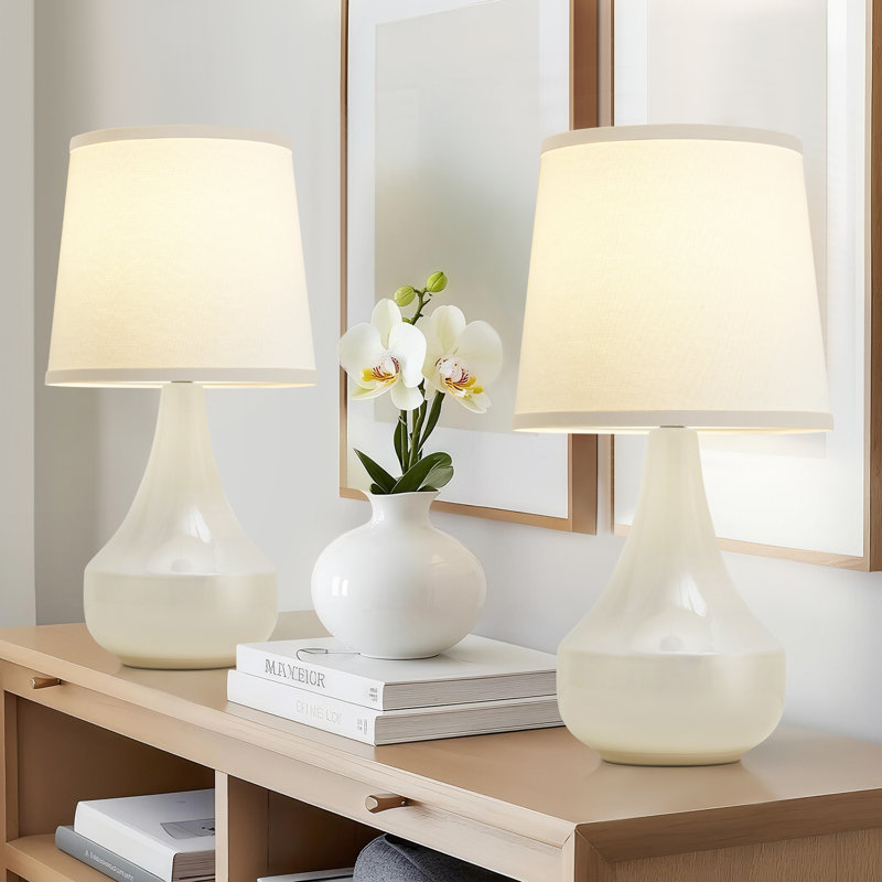 21.8" Ceramic Table Lamps For Living Room, Bedroom & Office With Rotary Switch - Bulb Included (Set Of 2), Cream