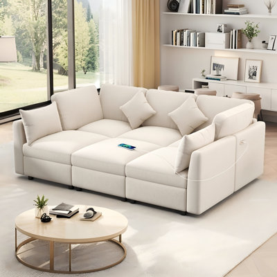 85.4" Modular Sectional Sofa - U/l-shaped With Movable Ottoman, Dual Usb Ports & 2 Toss Pillows