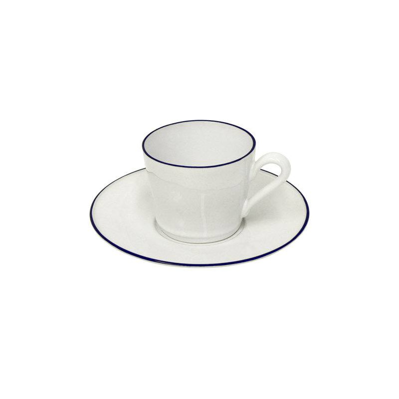 Tasse et soucoupe en grès Beja, Blanc / Bleu