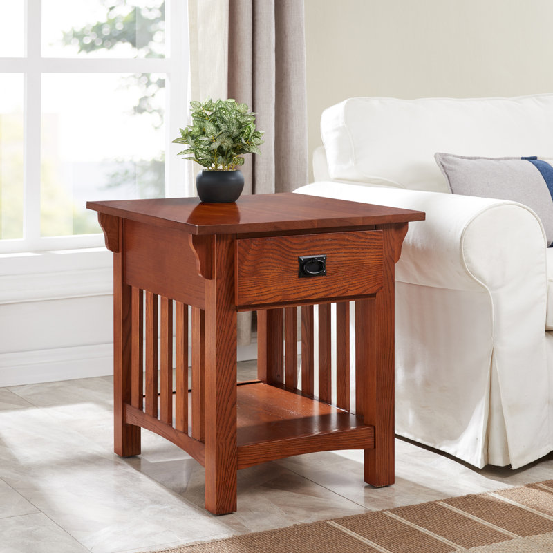 Mission Solid + Manufactured Wood Side Table, Medium Oak