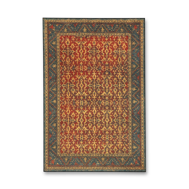 Tapis bleu tissé lavable rétro Mosso, 6'7" x 9'10"