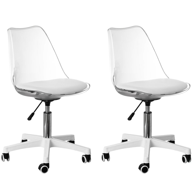 Clear Acrylic Desk Chair - Armless Office Chair, Height Adjustable, Rolling Chair - Modern Ghost Chair, Perfect For Home Office Or Vanity With Swivel Function, 2 Pack