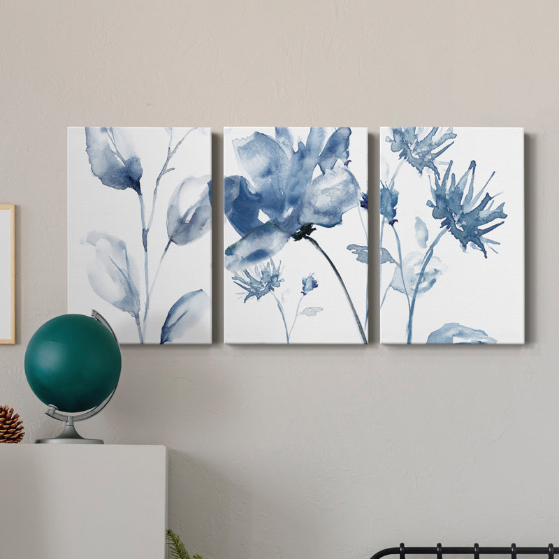 Translucent Blues II - Toile tendue avec châssis de qualité supérieure - Prêt à accrocher, H 48 po x l 96 po x P 1 po