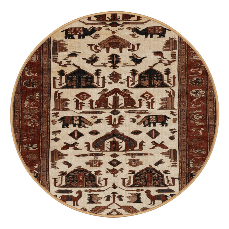 Tapis brun turc lavable à la machine, Rond 7 pi