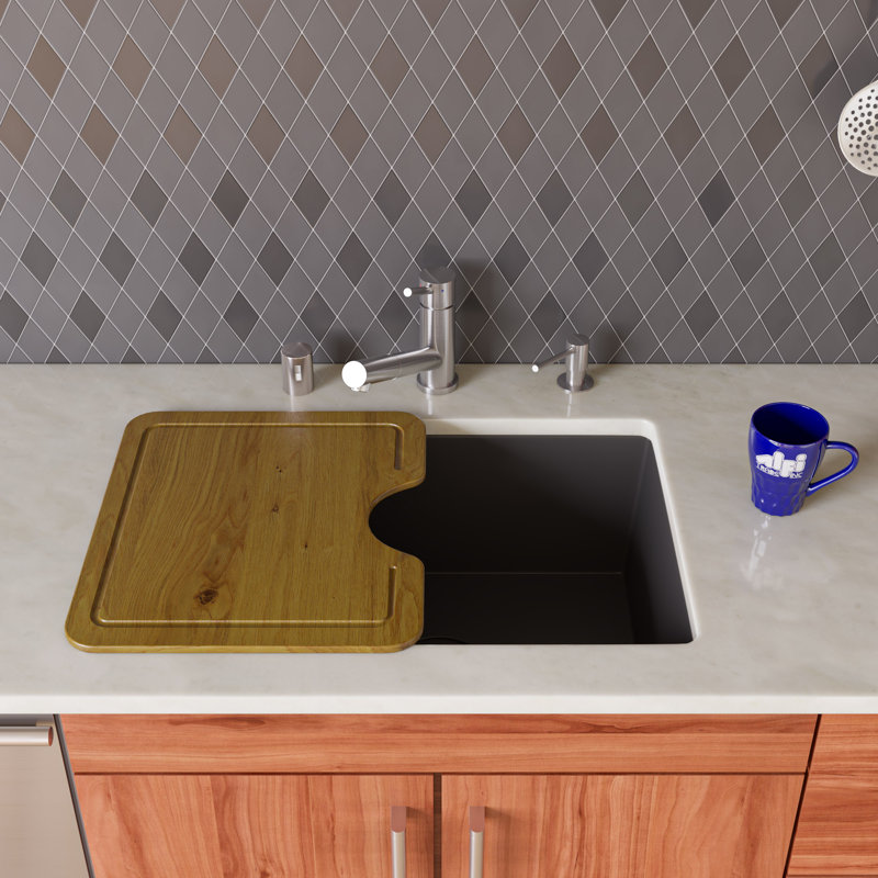 23.63'' L Single Bowl Granite Kitchen Sink, Black