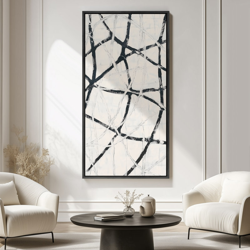 «Black Ink Ribbon Line», art abstrait sur toile légère, H 60 po x l 30 po x P 1,5 po, Noir