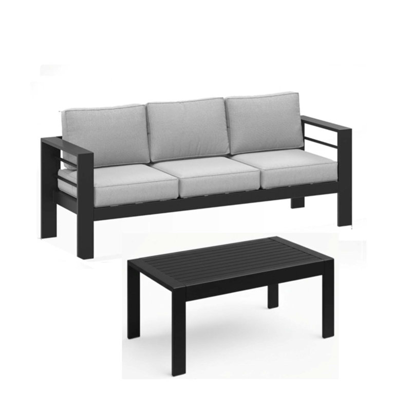 Premium All-Weather Outdoor Patio Set with Luxurious Cushions, Light Gray Cushion/Black Frame