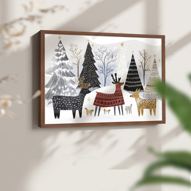 Chirstmas Art-CXLVI -Framed Print - Restickable, H 11 po x l 14 po, Noyer