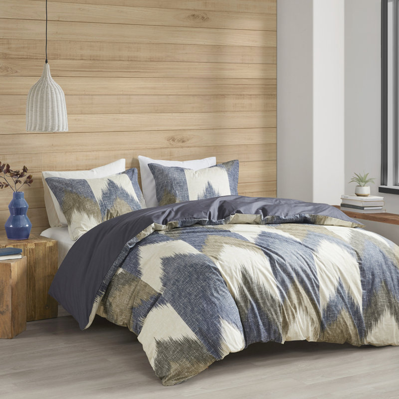 Literie 3 pièces à la mode pour lit double / grand - Coton imprimé avec revers uni et imprimé 2 taies décoratives avec fermeture à boutons pour une chambre à coucher fascinante