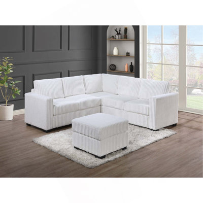 Magnifique ensemble de conversation modulaire 4 pièces avec repose-pieds d'angle et repose-pieds en velours côtelé