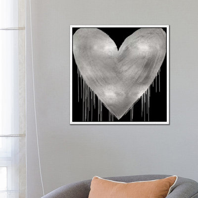 Big Hearted Silver On Black by Lindsay Rodgers - Print on Canvas