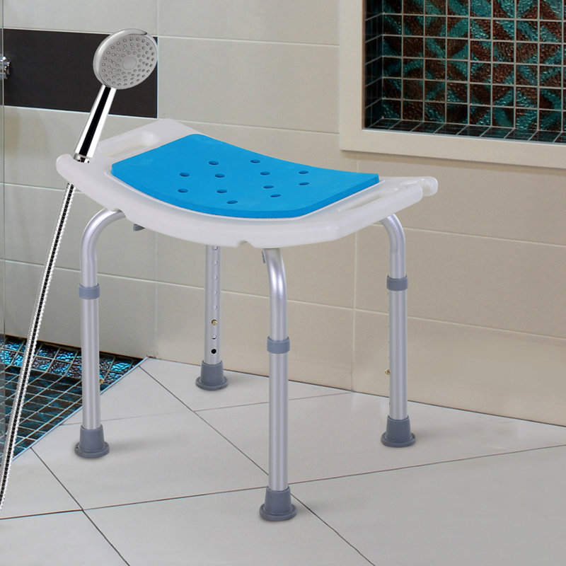 Tabouret de bain pour personnes âgées, blessées et enceintes - Chaise de douche réglable à 6 niveaux en aluminium bleu