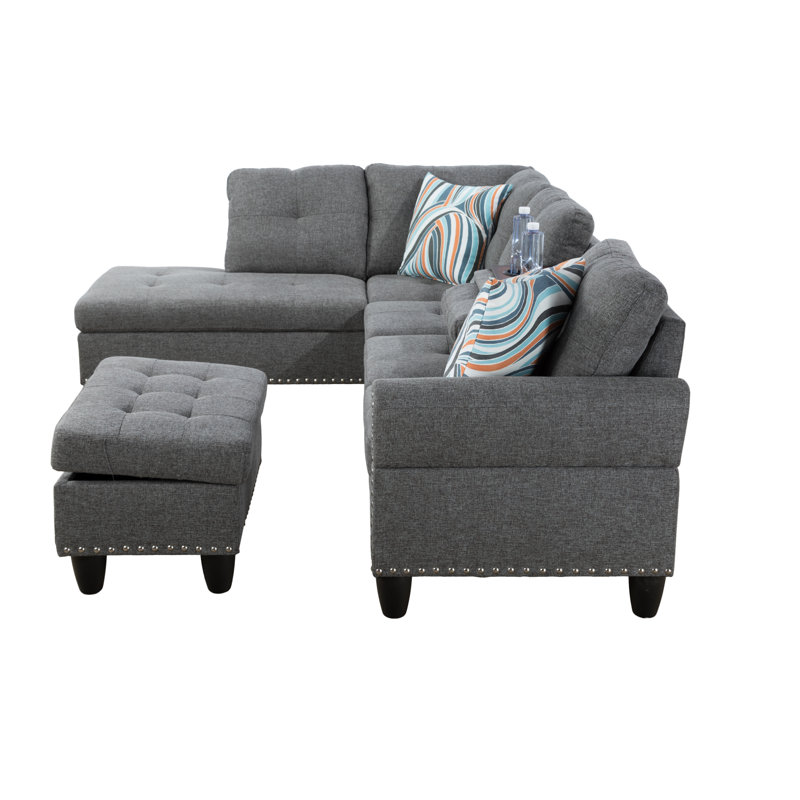 Manervia Upholstered L-Shaped Sectional, Gray, Left Hand Facing