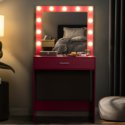Pink Vanity Desk With Mirror And Lights, Dressing Table Main Drawer, 3 Modes, Bedroom Ample Drawer Lighting Modes Adjustable Brightness, Classy