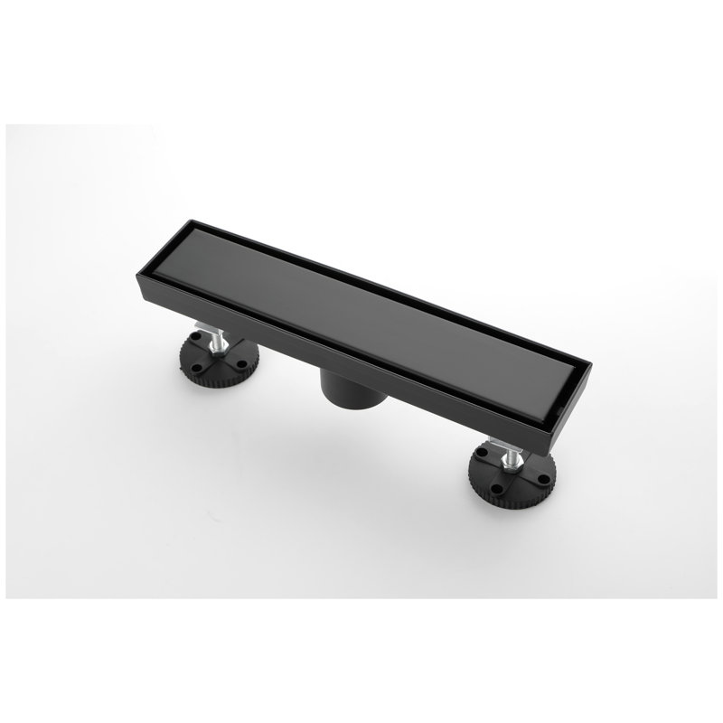 Drain de douche linéaire de 12 pouces avec couvercle amovible noir mat, acier inoxydable 304 avec crépine et pieds réglables