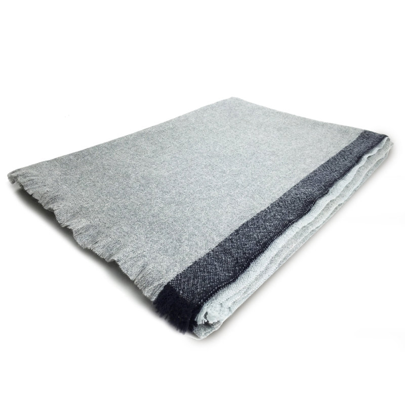Jeté à bordure Cachemire, Gris et bleu marine