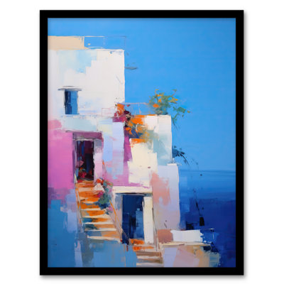Italian Daydream Abstract Oil  Blue Pink Orange 1 Piece Single Picture Frame Wall Art