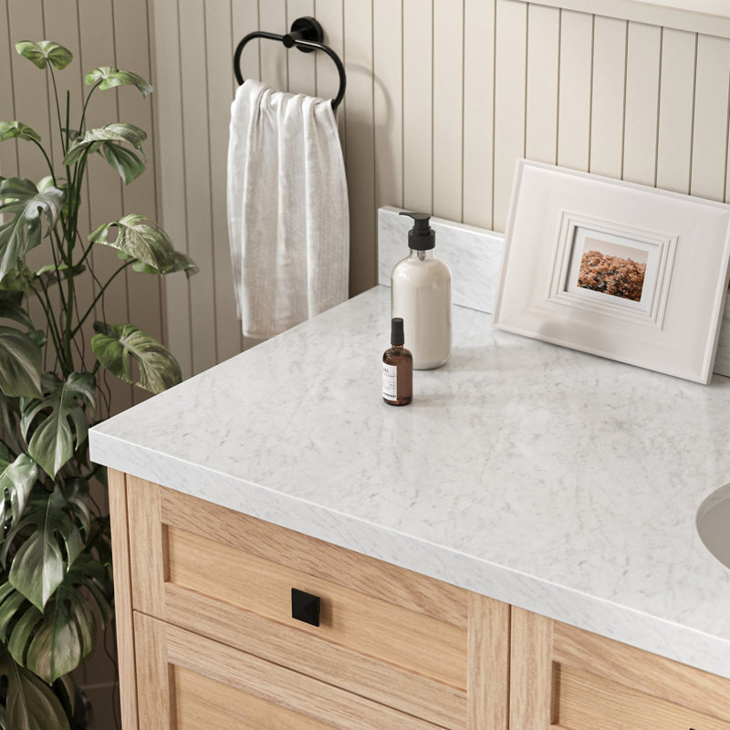 ARIEL Monroe 54 Single Sink Bathroom Vanity with Carrara Quartz Top, Oak, 54" - 55", Italian Carrara Marble