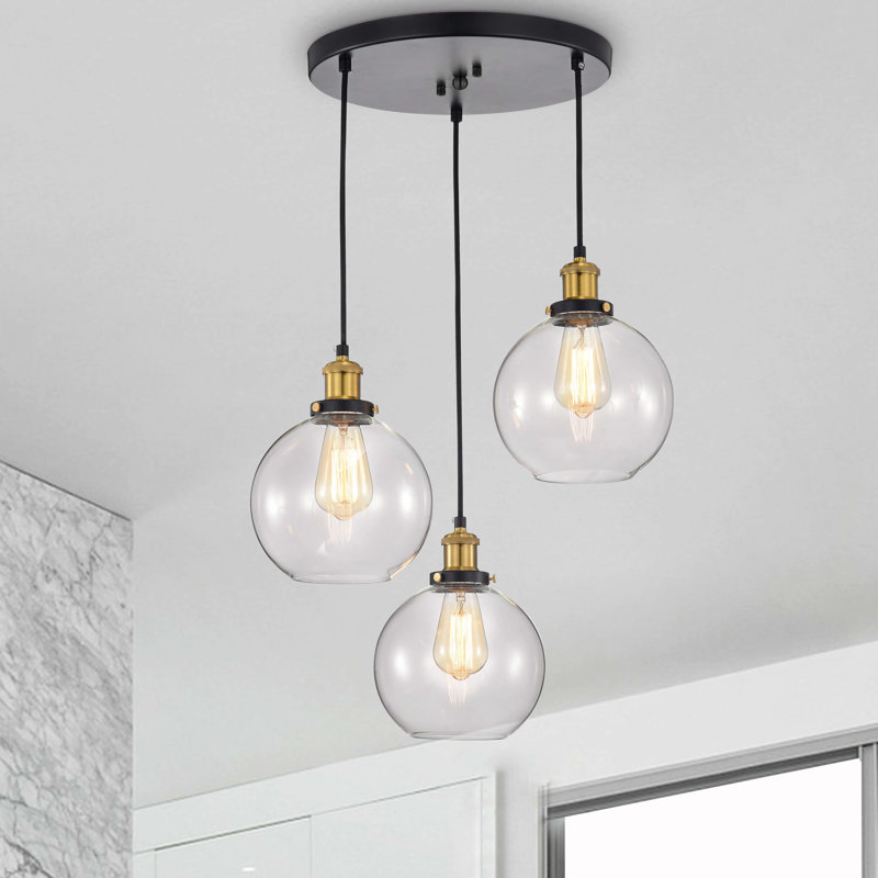 Hervey 3 - Light 21.5" Antique Black and Antique Gold Cluster Globe Pendant
